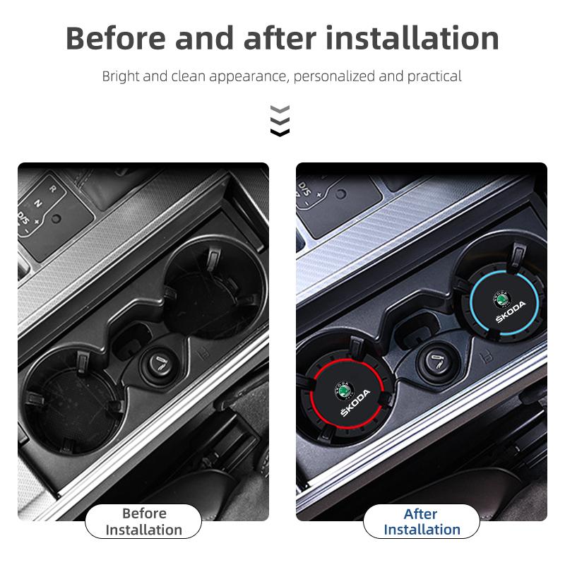 KJGK5 2Pcs Car Silicone Coaster Anti-Slip Water Cup Drink Mat For Skoda Octavia Kodiaq Fabia Superb Rapid Karoq Kamiq Roomster Citigo