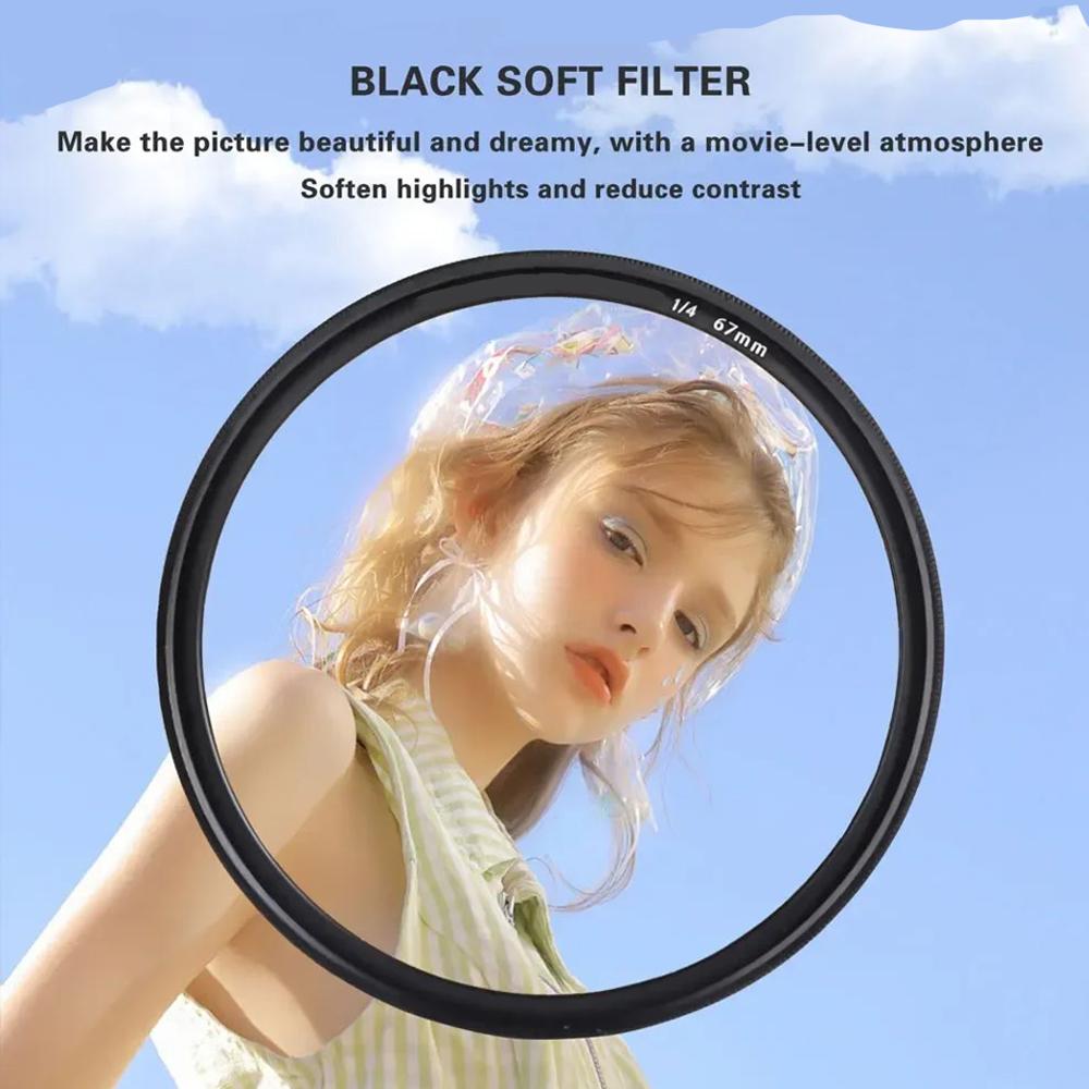 Black Mist 1/4 Black Soft Camera Lens Filters 49mm 52mm 55mm 58mm 62mm 67mm 72mm 77mm 82mm for Canon Nikon Sony Camera Lenses