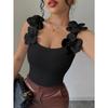 New 3D Floral Elegant Spring/summer Knitted Vest Solid Color Slim Fit Shirts Sweet Tank Tops Casual Simple Sleeveless Blouse