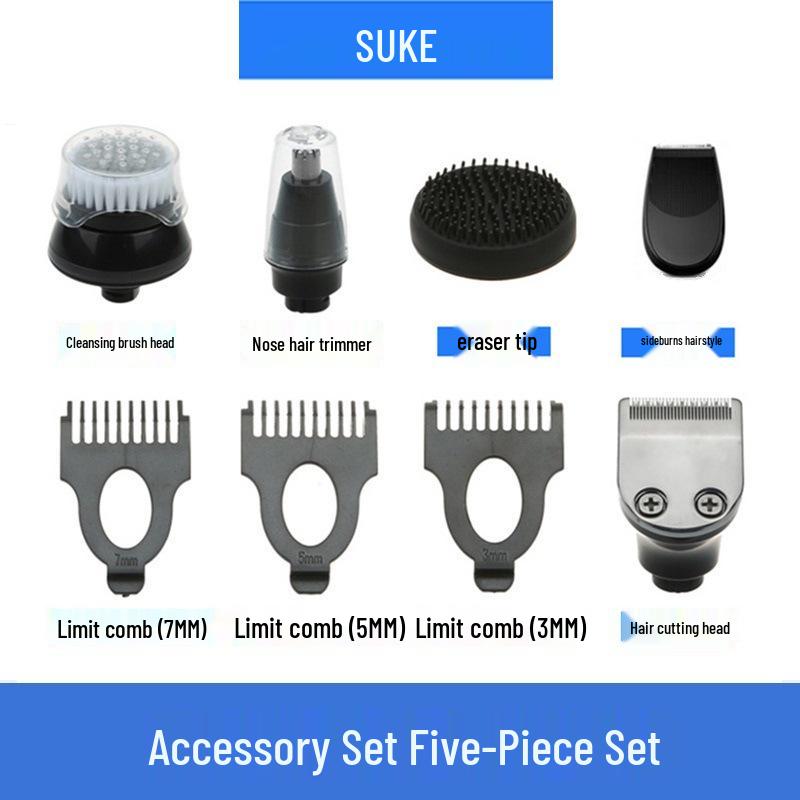 Electric Shaver Accessories: Clipper Head, Nose Hair Trimmer, Facial Cleansing Brush, Silicone Massage Head, Sideburns Trimmer