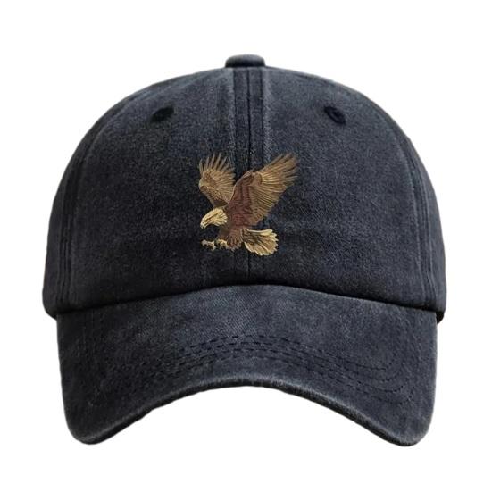 Embroidery Eagle Pattern Baseball Hat, Adjustable Back Buckle Retro Distressed Style Baseball Cap, Washed Cotton Fabric Outdoor Sunshade Cap