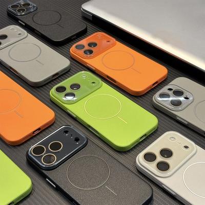 Neue Ledertextur Magnetische Handyhülle für Apple 17PROMAX Dünne Kreis Hartschale Klein Frisch Airbag Anti-Fall Magnetisch