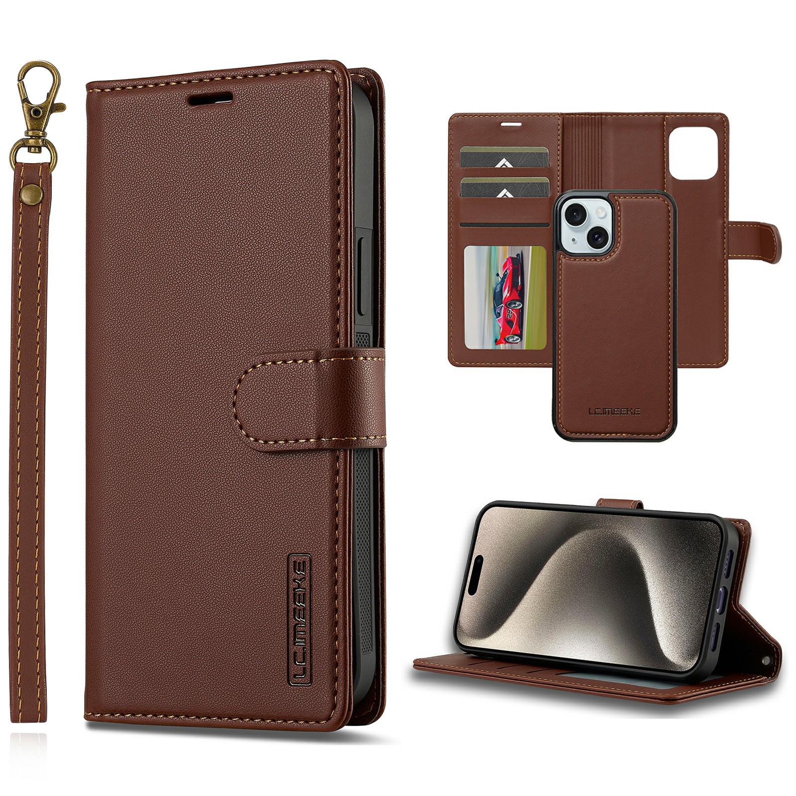 LC.IMEEKE L2 Series for iPhone 15 Plus/14 Plus Case PU Leather Wallet Detachable Magnetic Phone Cover C