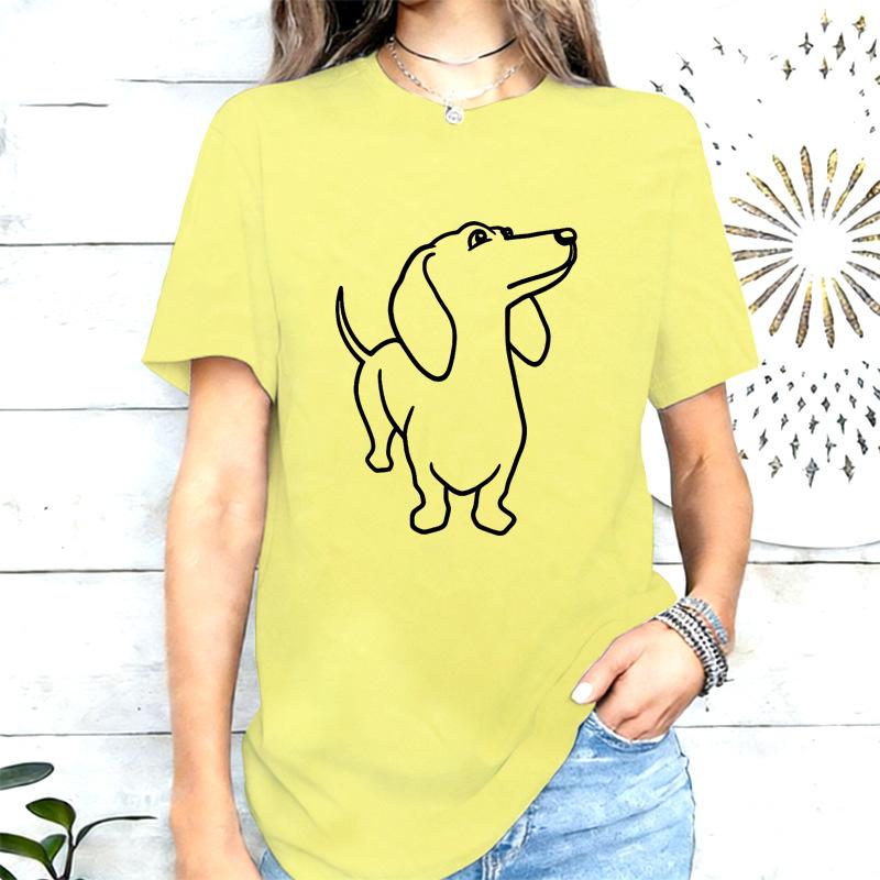 Simplified Line Sausage Dog Print Tshirt Loose Versatile Round Neck Short Sleeve Top Tshirt
