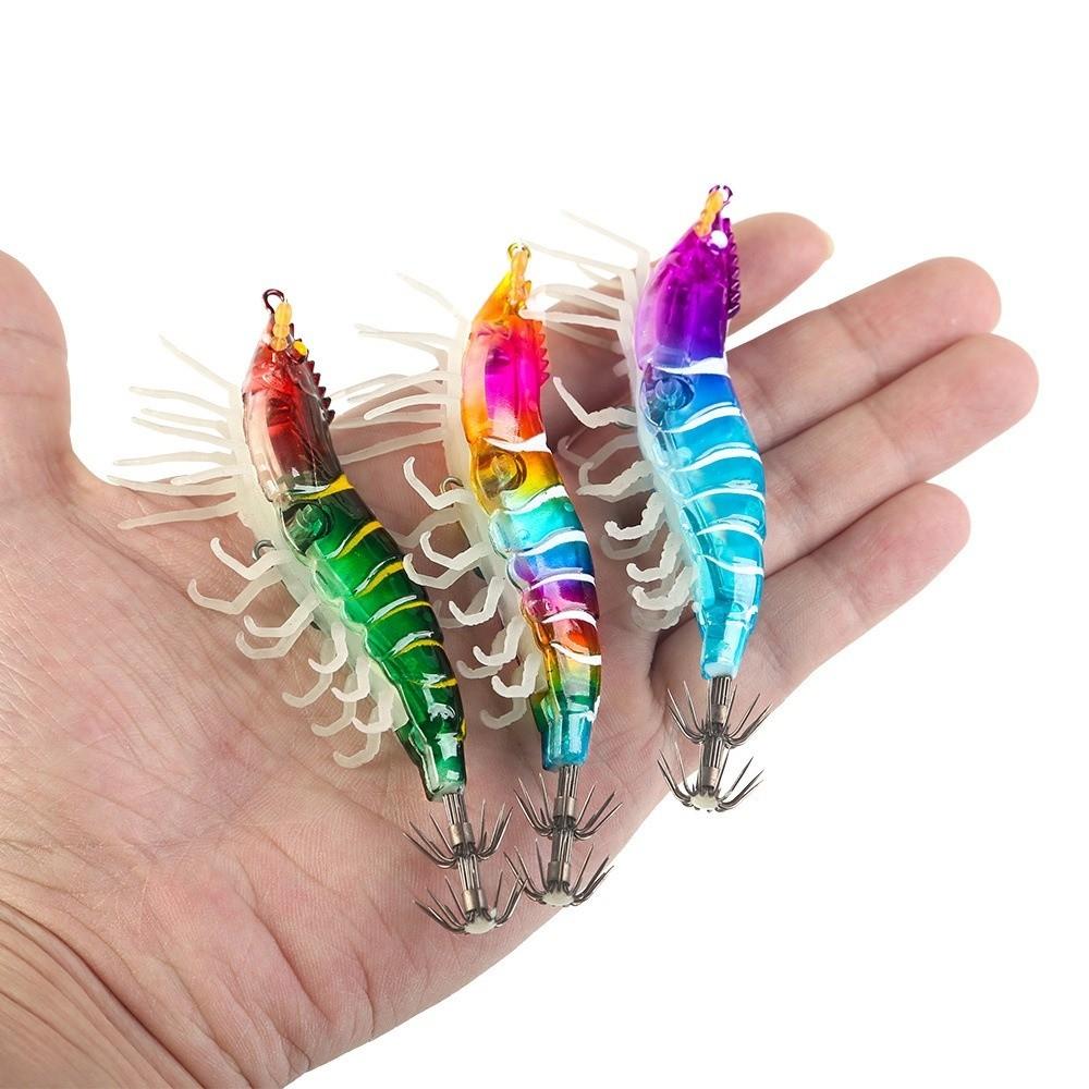 Shrimp 80mm 7g Squid Jig Luminous Webfoot Artificial Calamar Wood Shrimp Horizontal Sea Fishing Lures Sea Fishing