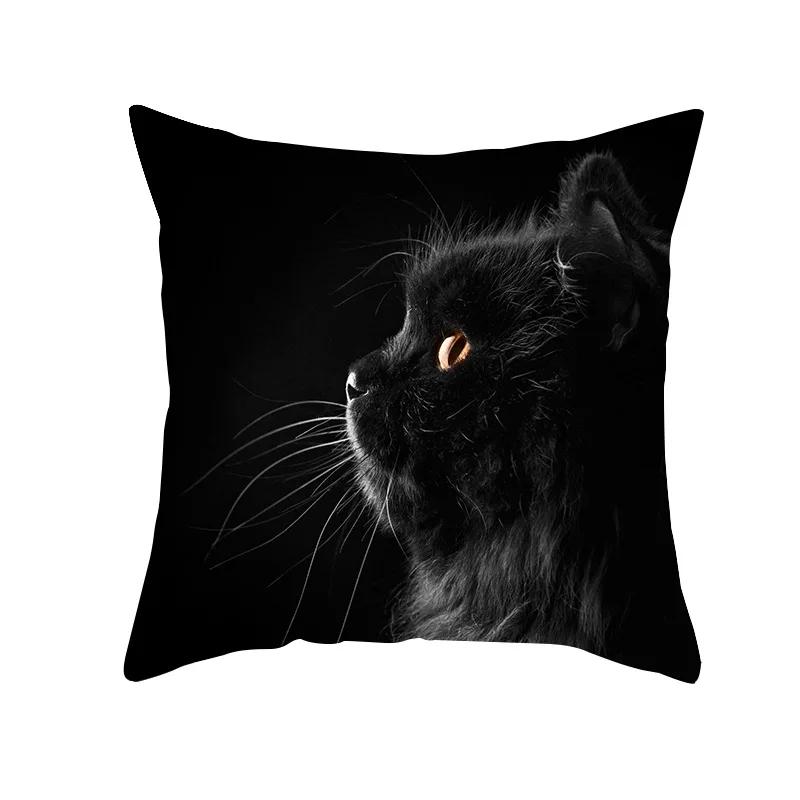 45X45CM Black Cat Pillowcases Polyester Home Cute Kitty Animal Lover Cushion Cover Funny Decoration Pillow