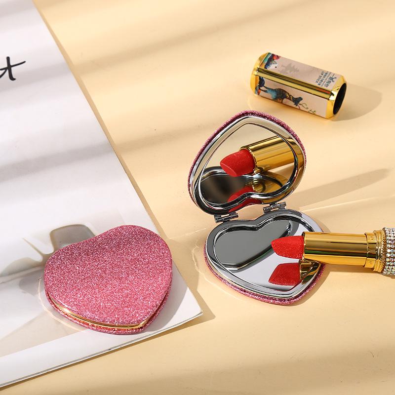 Miroir de maquillage compact double face en forme de cœur pour les résidences étudiantes