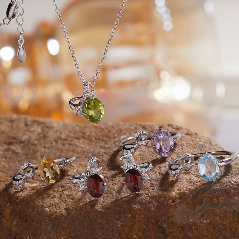 Natural Gemstone Bow Ring Women Trendy Colorful Crystal Jewelry