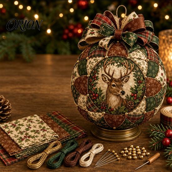 Fabric Ball Craft Set Quilted Christmas Ornament DIY Kit, Patchwork Material Pack Crafting Gift for Beginner, Handmade Xmas Tree Hanging Decor Adults