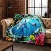 3D Illusion Underwater World Marine Life Shark Dolphin Cartoon Flannel Blanket Throw Blanket for Bedroom Living Room Bed Travel