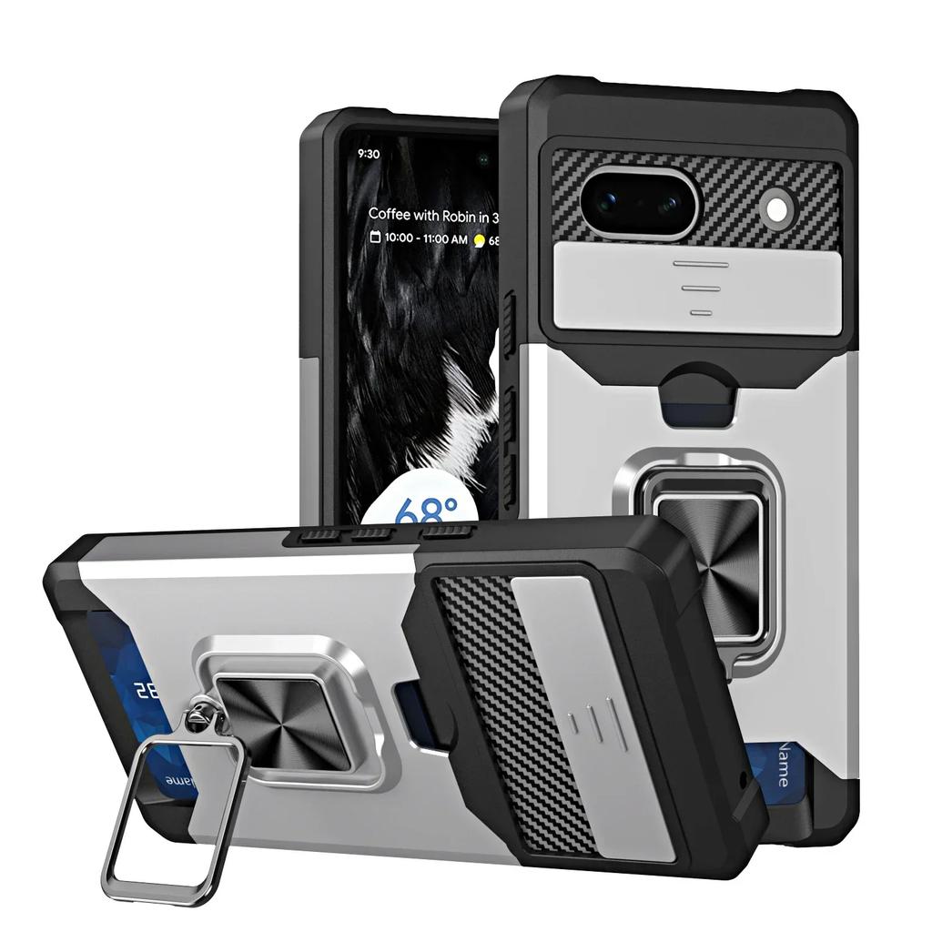 Case for Google Pixel 9A  9 Pro XL 8 7A 7 6 A Pro Slide Camera Card Holder Slot Wallet Protective With Ring Stand Cover