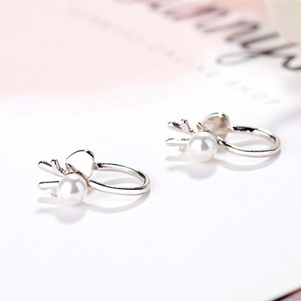 C Cubic Cartilage Stud Clip Earring Elk Ear Clips Christmas Earrings Korean Style Pearl Ear Clips