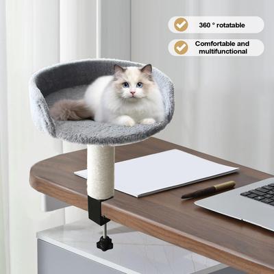 Desk Cat Perch Adjustable Desktop Floating Cat Bed Rotation Desk Clamp Kitten Bed Space-Saving Cat Hammock Perch For Table