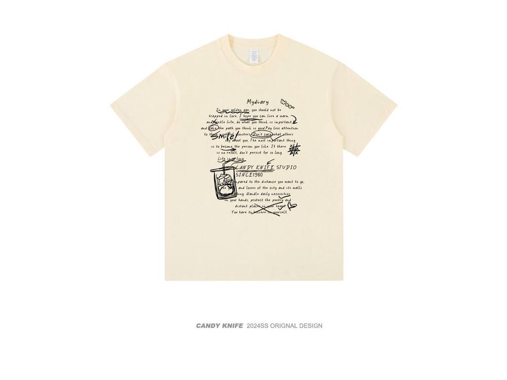 American Graffiti Apricot T-Shirt - Unisex Loose Fit Half Sleeve Pure Cotton