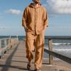 Men's Spring   Casual Linen Beach Hooded Shirt Long-sleeved Trousers Suit