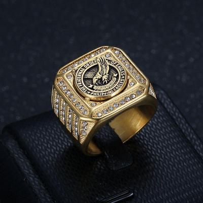 New Arrival: Men's Bold Gold-Plated Stainless Steel Ring with Diamond-Set Philippine Eagle Design