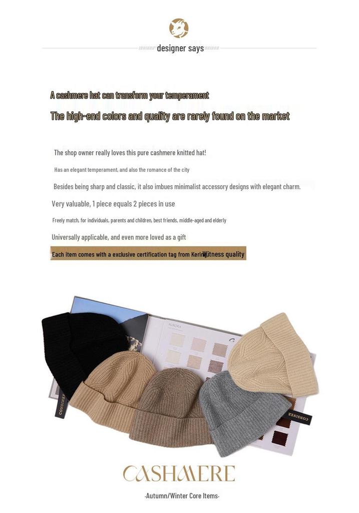 Unisex 100% Pure Cashmere Hat - Stylish Knitted Cold-Weather Essential for Autumn and Winter