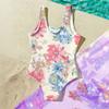 Girls Floral Print One Piece Swimsuit Summer Casual Kids Swimwear Lightweight Comfortable Fabric Suitable for Beach Pool Water Activities