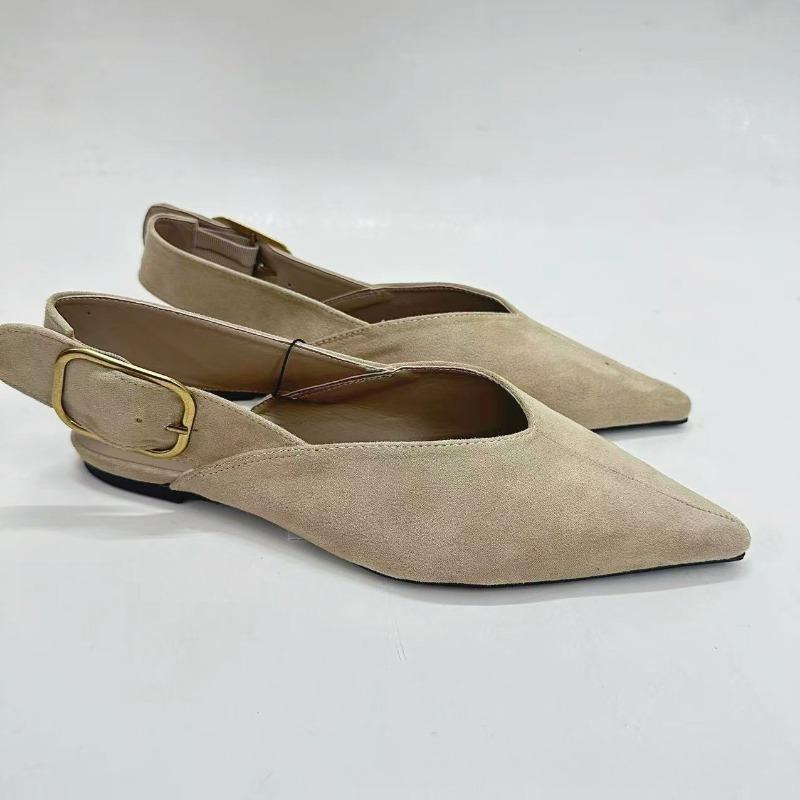 Sexy Pointed Toe Women Flats High Quality Faux Suede Buckle Strap  Slingbacks  Office Daily Ladies Mules Shoes