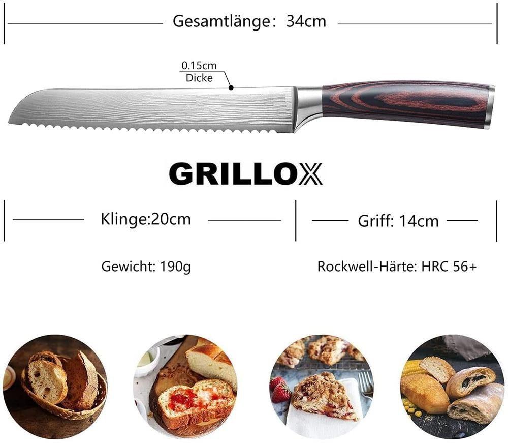 GRILLOX Professional Bread Knife 20cm Serrated Edge High-quality Stainless Steel Ultra Sharp