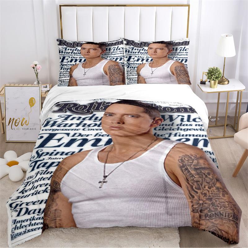 Eminem Hip-Hop Sänger Druck Bettwäschesets Exquisites Bettzubehör Set Bettbezug Steppdecke Set Bettwäscheset Luxus Geburtstagsgeschenk