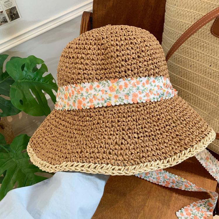 Lace Tie Bow Straw Sun Hat Hollow Packable Wide Brim Summer Beach Sun Protection Breathable Sun Hats Travel for Women