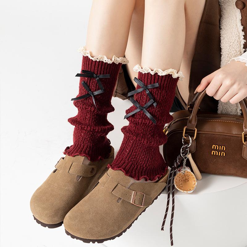 Boots Still Cotton Socks Cover Lace Lolita Stack Socks Girl Bow Sweet Thickened Girl Leg Cover