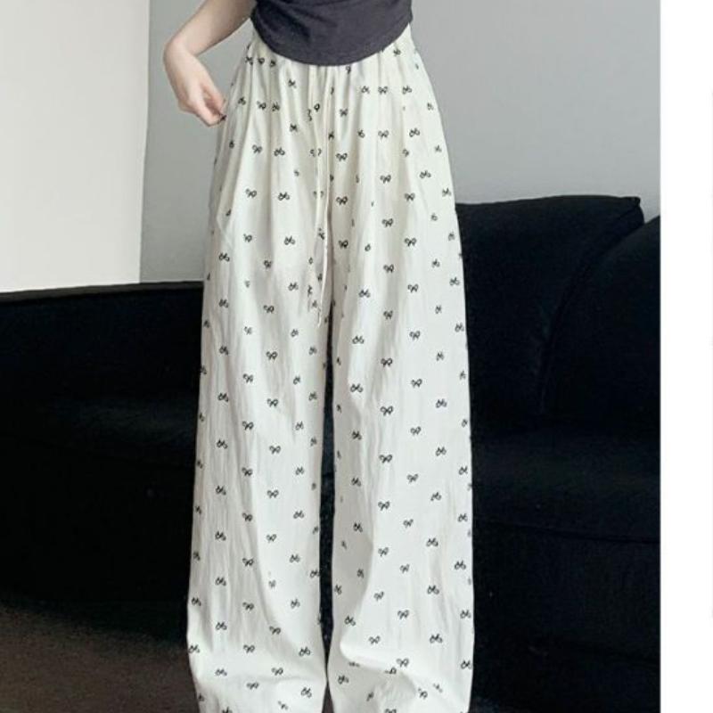 

Нишевые брюки-бантики в стиле кэжуал для женщин на лето, новые с высокой посадкой, драпированные, широкие брюки, стройнящие, ленивые прямые брюки-трубы из ледяного шелка 2XL