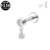 G23 Titanium Cartilage Stud with Zircon Chain and Lightning-Inlaid Titanium Lip Stud.