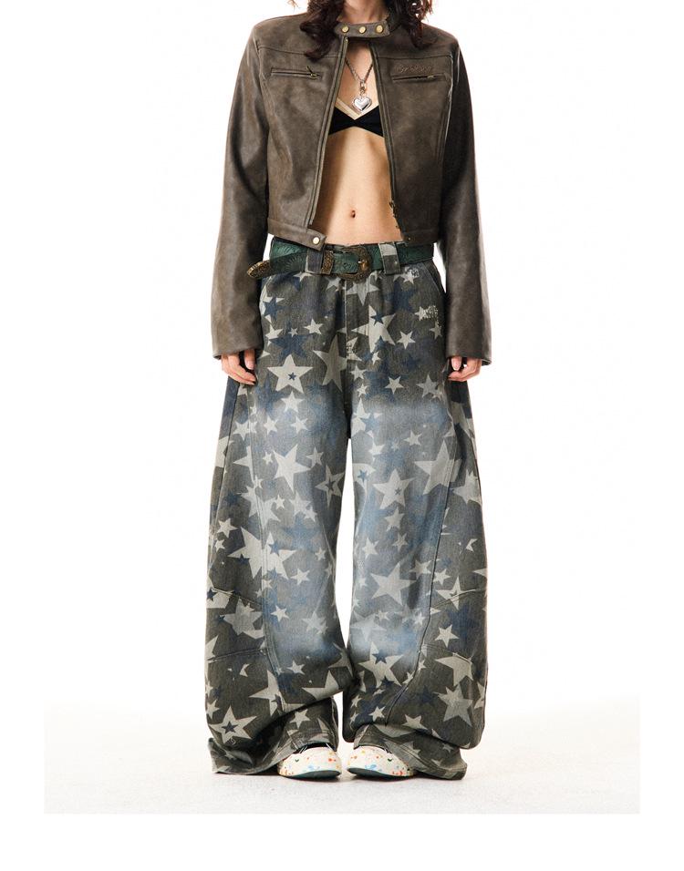 

Женские джинсы с широкими штанинами в стиле ретро, с принтом звезд, потертые, камуфляжные 3XL камуфляжный