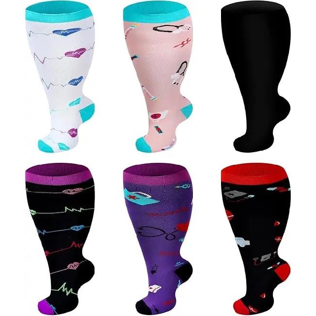 Plus Size 2XL-7XL 20-30 mmHg Compression Socks for Women Men Wide Calf Extra Large Knee High Flight Sock for Circulation Support