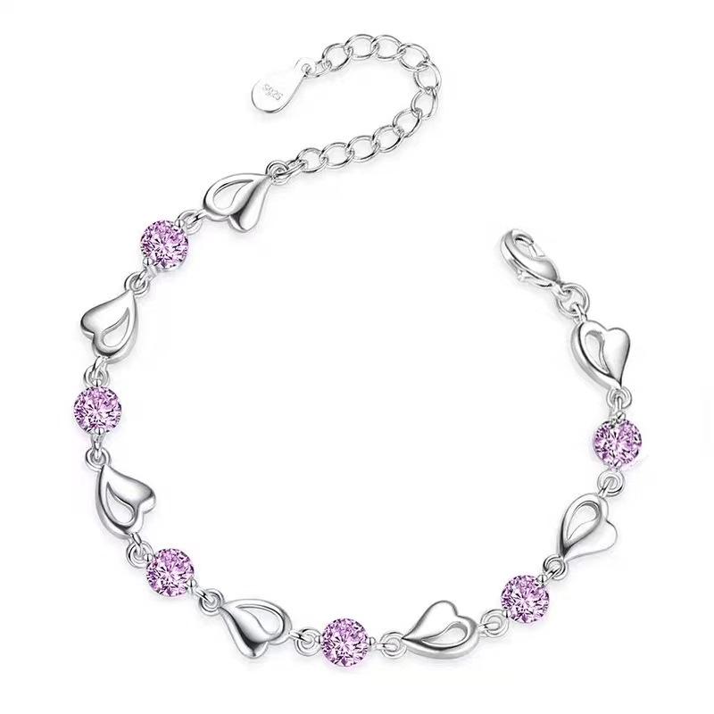 Heart of the Ocean: Blue, White, and Purple Diamond Bracelet & Necklace Set – Women's Elegant Design, Perfect for Birthdays & Valentine's Gifts