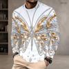 Men s Plus Size Round Neck Long Sleeve Black Golden Printed Straight Hem Pullover T Shirt