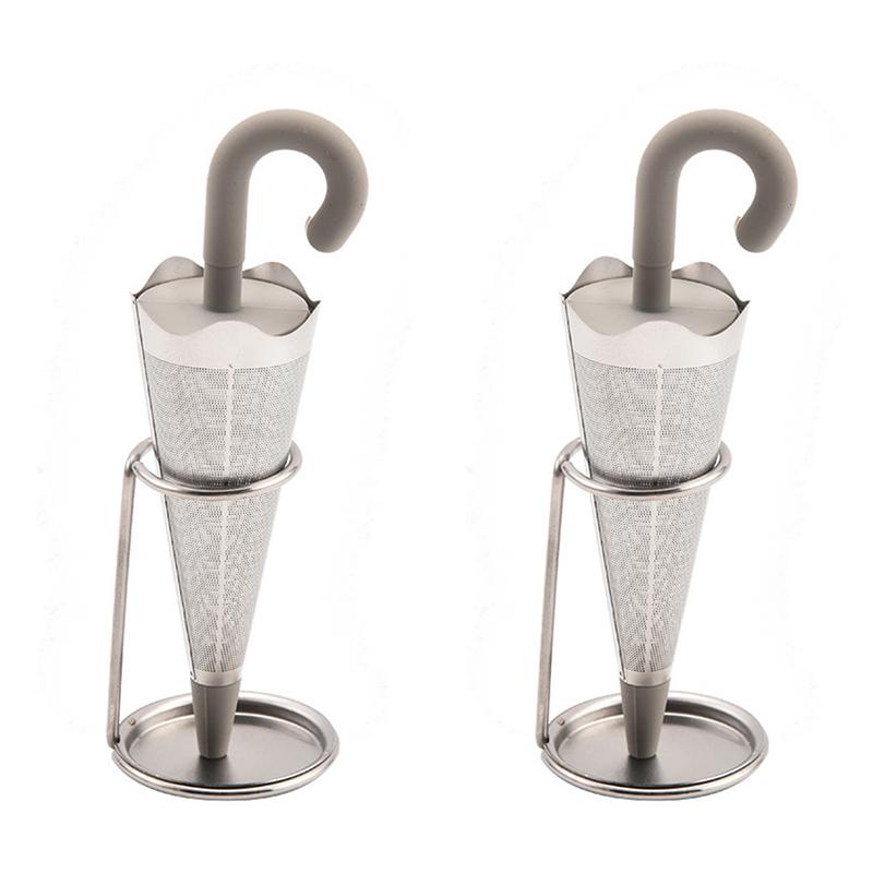 WTEMPO 2PCS Creative Umbrella Shaped Tea Strainers Silicone Stainless Steel Tea Filter Household Tea Filter