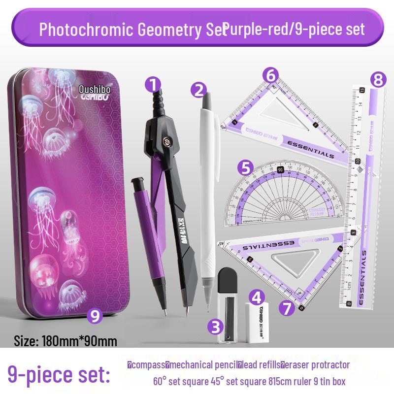 Student Geometry Ruler Set for Elementary to Junior High - Includes Compass, Triangle, and Sixth Grade Supplies