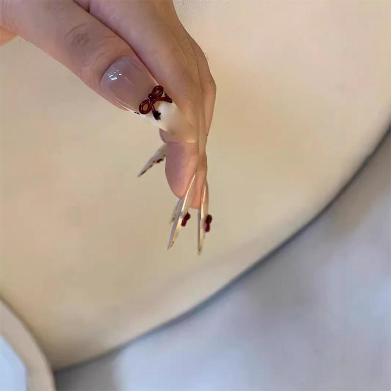 10Pcs Red Resin Long Ribbon Nail Art Charms Kawaii Bow Nail Rhinestones Decorations Diy Manicure Ornament Accessories Supplies