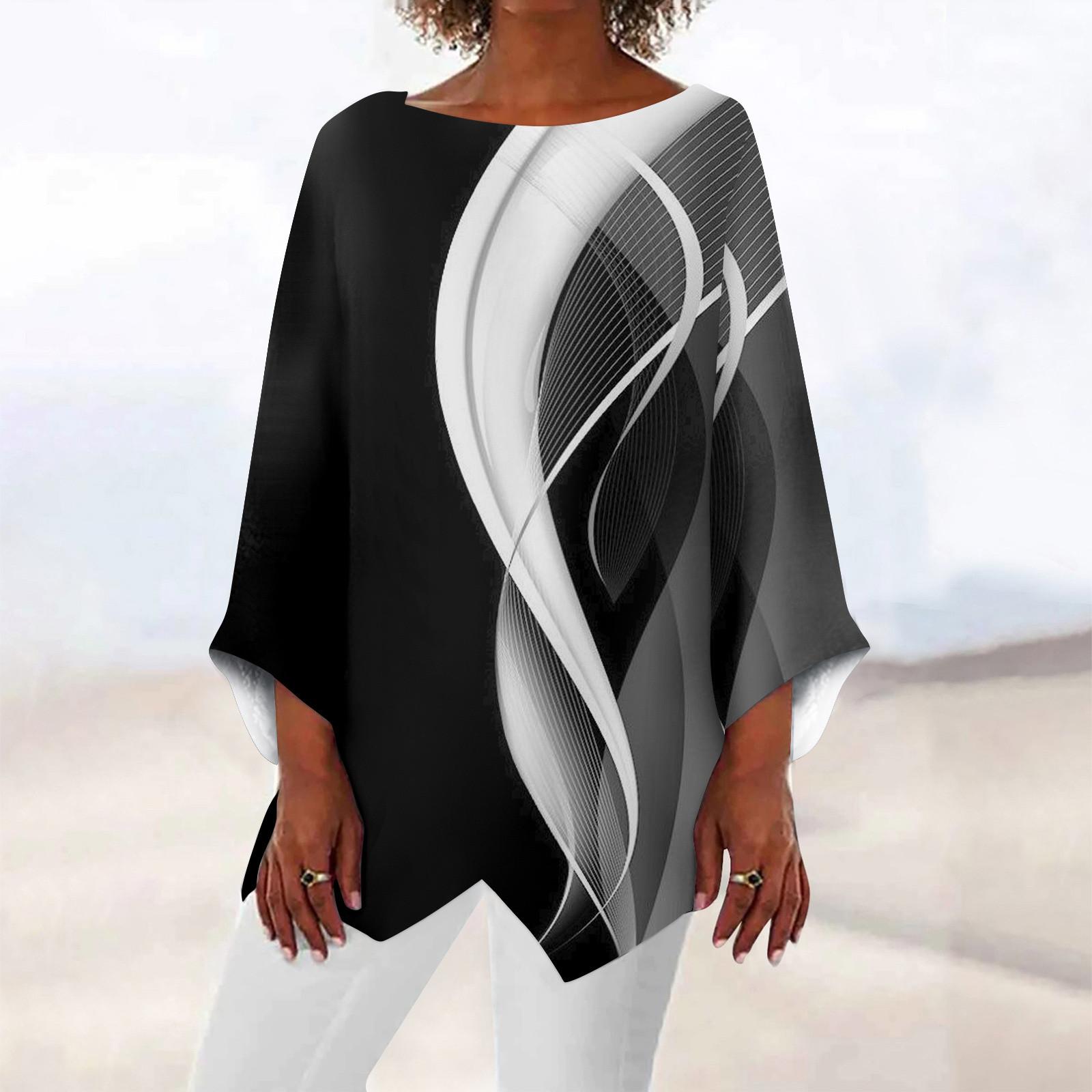 

Жен. Рубашка Блуза Графика Бабочка Асимметричный принт Длинный рукав На каждый день Повседневные Классический Круглый вырез Футболка Верх XXXXL чёрный