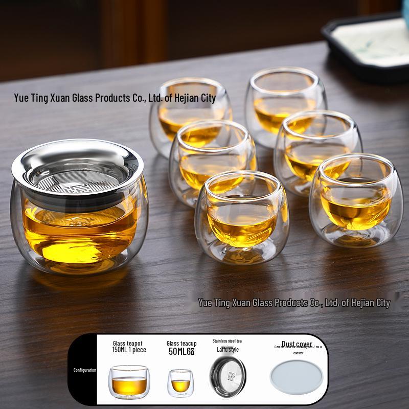 Double-Layer Glass Teapot with Infuser - Anti-Scald, Single-Serve Tea Set for Home or Office