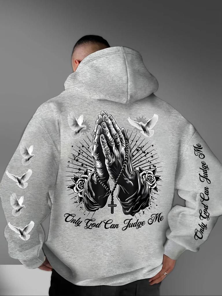Only God Can Judge Me Praying Hands Dove Cross Graphic Hoodie Men Women Vintage Gothic Streetwear Pullover Sweatshirt Harajuku Hip Hop Daily Wear Top