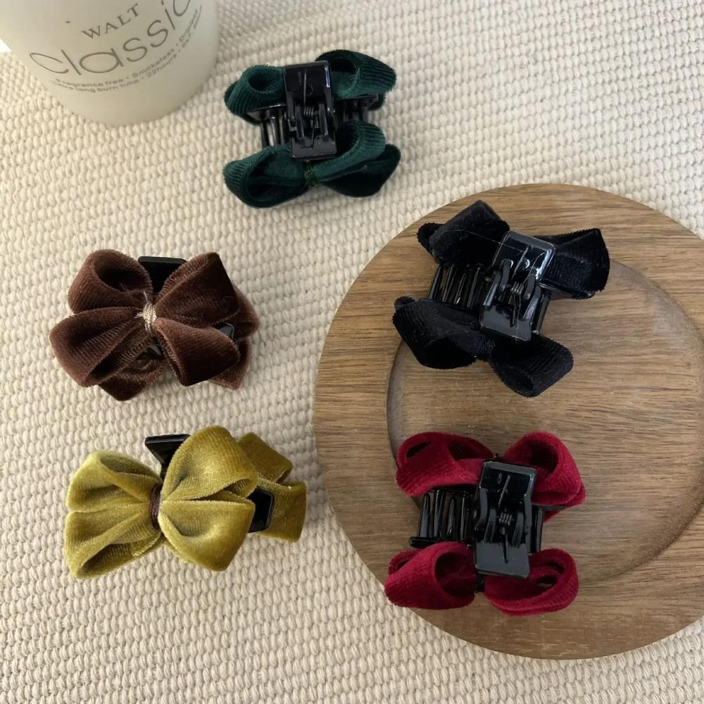 Red Velvet Bow Small Hair Claw High Ponytail Sweet Bow Hairpin Cute Bangs Side Clip Grip Headdress Barrettes Hair Accessories