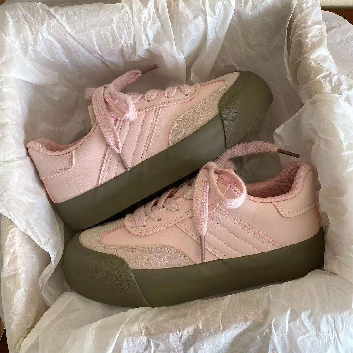 

Платформенные женские туфли нишевые универсальные хлебные дутые туфли ретро повседневные кеды 37 розовый