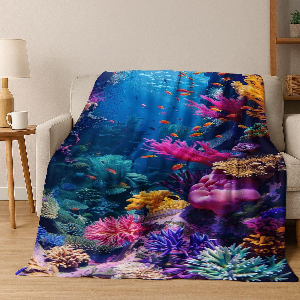 Dream Underwater World Sea Dolphin Turtle Coral Art Flannel Blanket,Cozy Soft Throw Blanket for Home Bedroom Bed Sofa Gift Kids