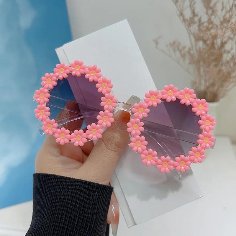 Boys Girls Cartoon Cute Flower Round Frame Sun Glasses Fashion Daisy Kids Sunglasses Children Floral Uv400 Shades Eyewear