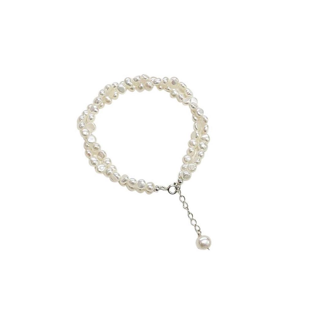 Handmade Korean Style Double Layer Baroque Freshwater Pearl Bracelet for Women
