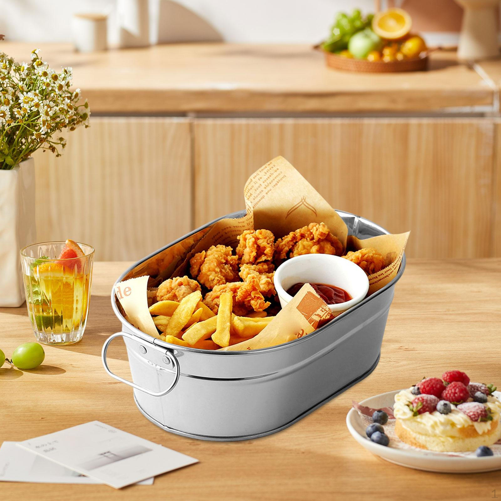 

French Fries Basket Holder Multifunction Oval ,Stainless Steel for Home 7cm Height