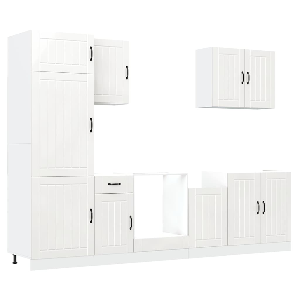 7 Piece Kitchen Cabinet Set Lucca White Wood Based Material