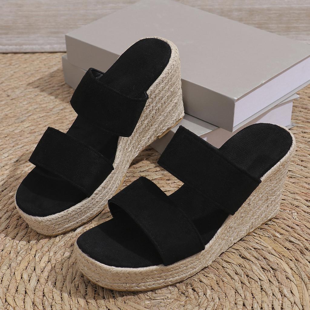 2024 New Summer Slope Häl tjock sula sandaler stort hamparep Casual fiskmun tjock sula förhöjda skor
