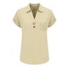 Women's Fashion Casual -Colour Buttoned Pocket Collared Short-Sleeved Shirt T-Shirt Top