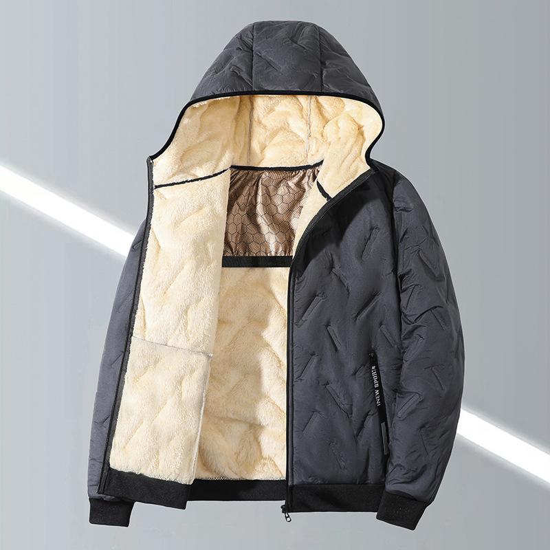 Cotton-padded Jacket Men's Lamb Velvet Winter Plus Velvet Thick Hooded Padded Jacket Middle-aged Plus Size Padded Jacket