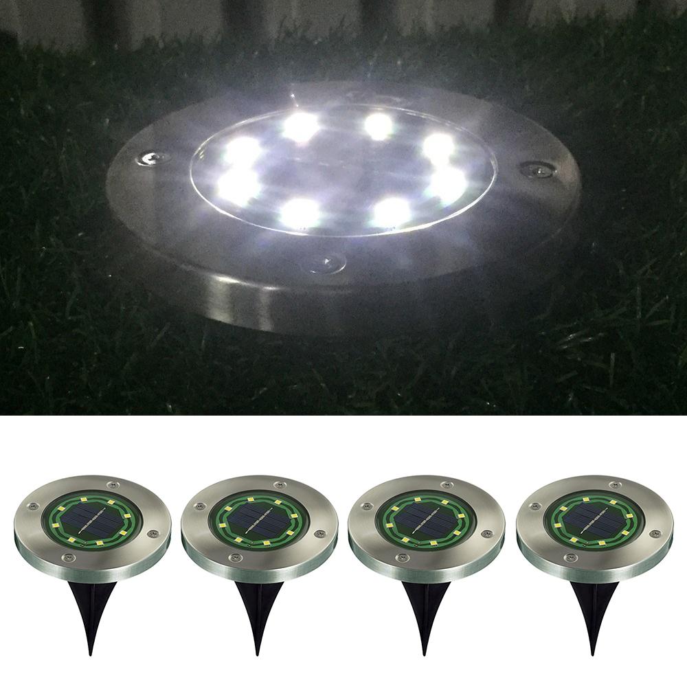 

4Pcs Solar 8-LED Ground Light Stainless Steel Waterproof Outdoor Garden Pathway Patio Yard Stairs Light White